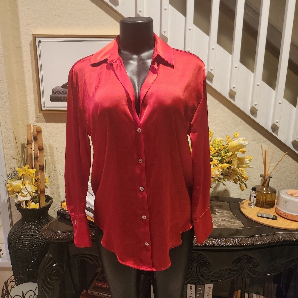 Zara satin button-down shirt size M NEW